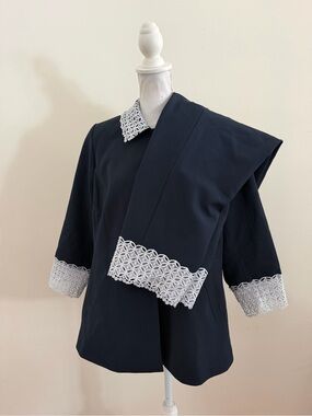 Eloquii Sz 16 Navy Blue 2 Piece Suit Jacket Pant  Lace Trim Lined Event Career